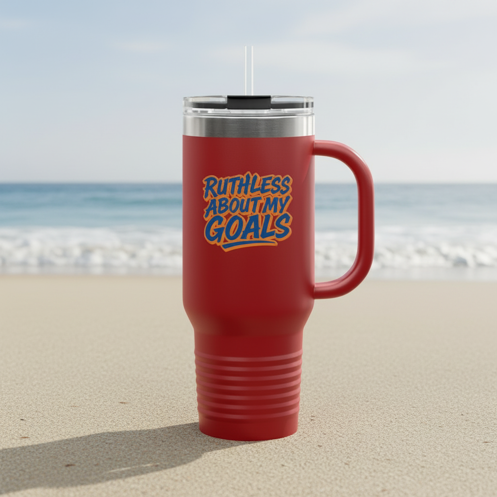 40oz Insulated Travel Mug — "Ruthless About My Goals" Motivational Tumbler